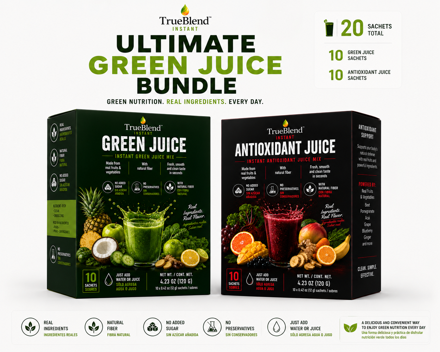 TrueBlend Daily Duo – Green + Antioxidant Juice Powder